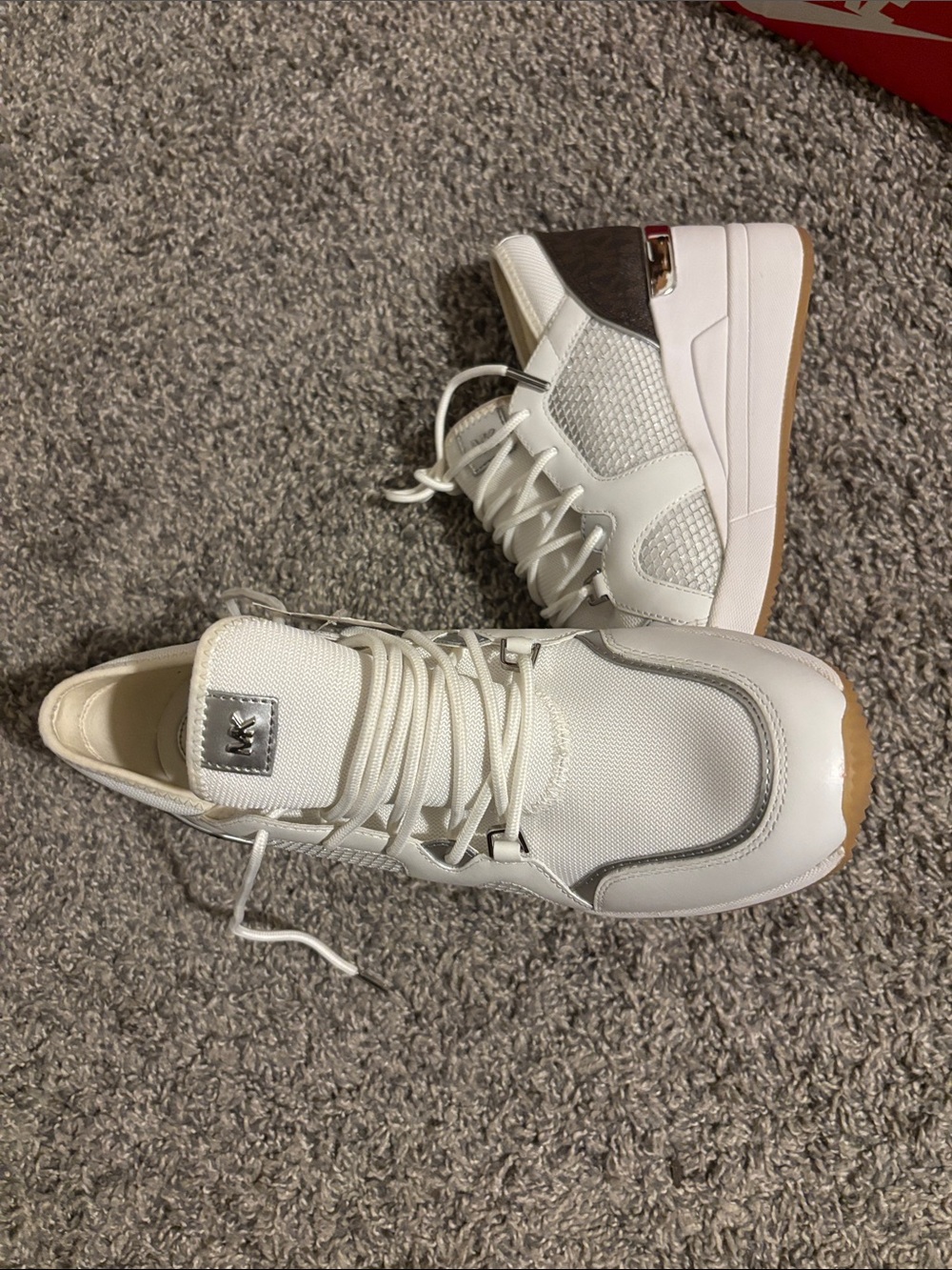Michael Kors Cream & Brown Mixed-Material Wedge Sneakers